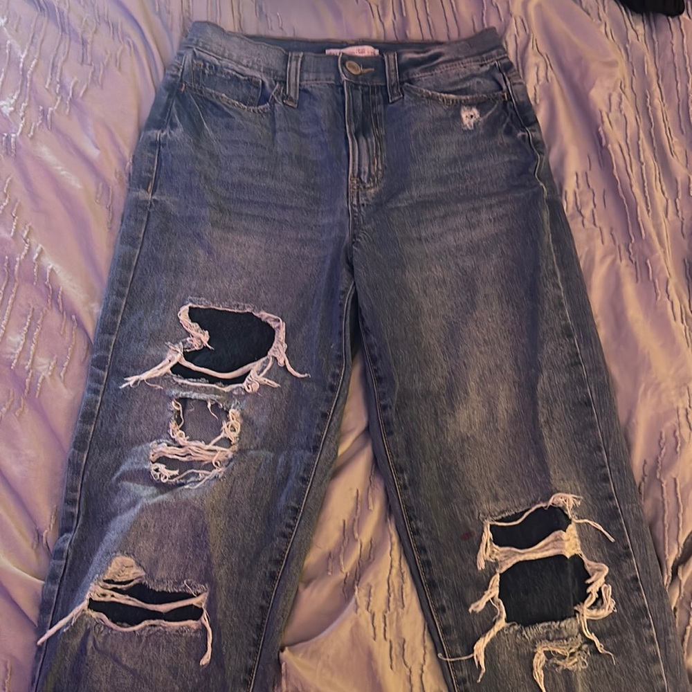 ripped high rise mom jeans